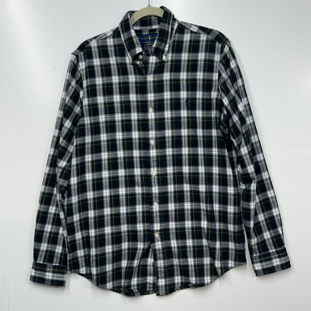 Ralph Lauren Mens Classic Fit Performance Flannel Plaid Button Down Shirt Navy L - Picture 1 of 10